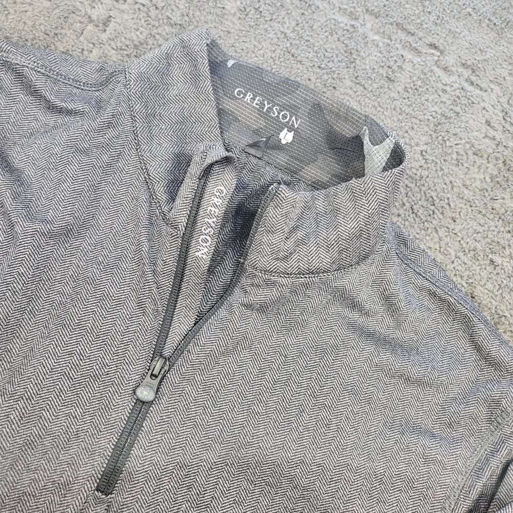Greyson Quarter Zip Pullover Mens L Grey Herringbone Performance Golf Sweater